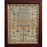 A Victorian needlework sampler - The Fall Of Adam, and including flowers and birds, Fanny Humber