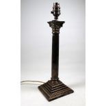 A silver plated table lamp - in the form of a Corinthian column with a square stepped base, height