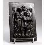 After the antique, a bronze panel depicting choristers - height 13cm.