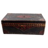 A George III polychrome leather and studded box - by T Maltwood 29 Oxford Street (six doors from