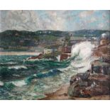 William Graham BUXTON (1858-1926) Smeatons Pier, St Ives, Choppy Weather Oil on board Signed lower