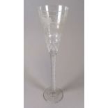 A large 19th century etched glass - with double air twist stem and decorated with grapes and vine