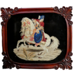 A Victorian petit point embroidery - a Turk on horseback, formerly a fire screen, framed and glazed,