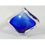 In the manner of Submerso - a blue and clear glass sculptural form, height 17cm.