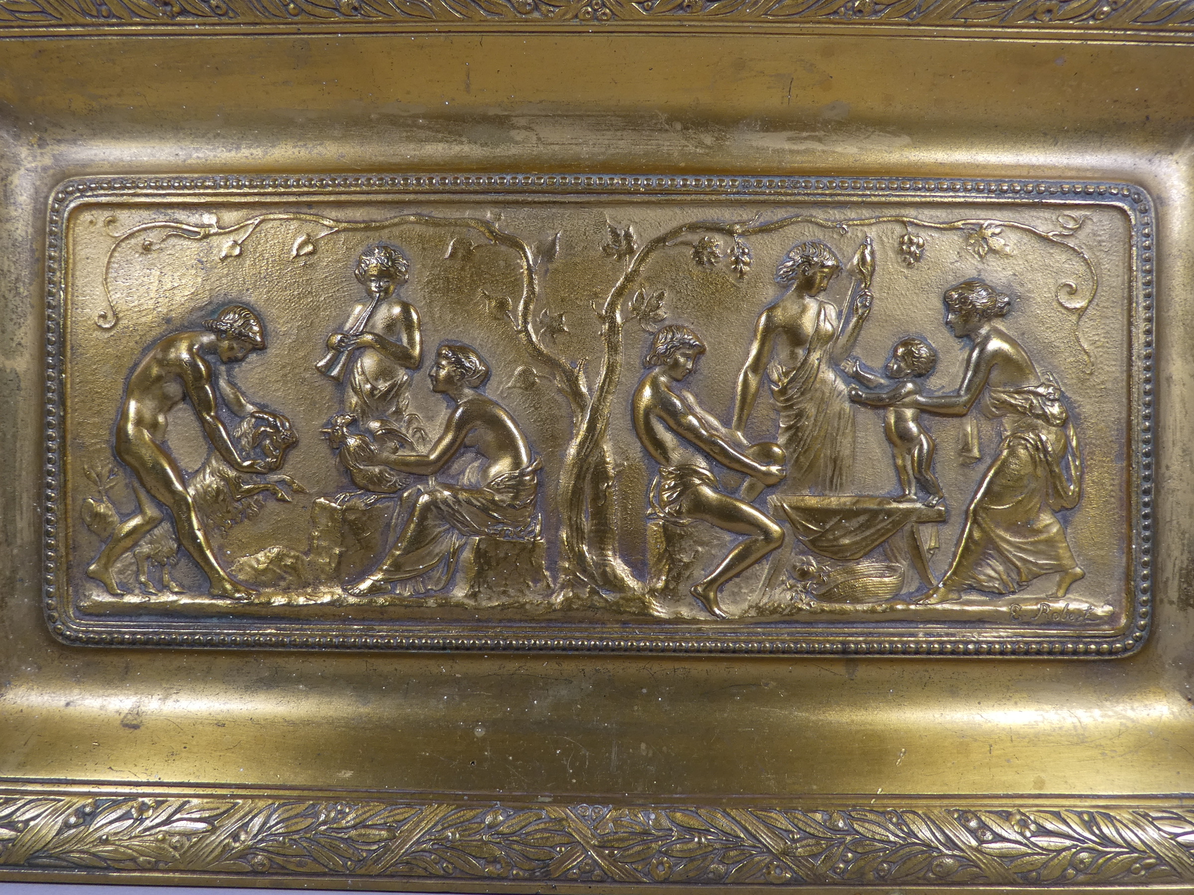 A late 19th century gilt bronze classical tray - decorated with a classical scene, signed E. Robert, - Image 3 of 6