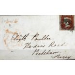 1841 Penny Red - on envelope, with four clear margins to Peckham, postmark on front is indistinct,