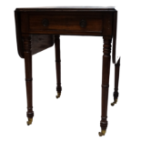 A George IV mahogany Pembroke table - the rectangular top above a frieze drawer on turned tapering