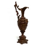 A 19th century spelter bronzed ewer - in Renaissance style, impressed LS to base, height 45cm.