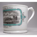 A Victorian Staffordshire porcelain Great Exhibition commemorative mug 1851 - with a monochrome