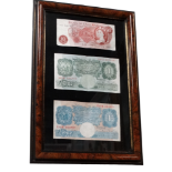 Three 20th century framed banknotes - ten shillings, L.K. O'Brien, one pound green, K.O. Peppiatt,