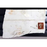 GB 1841 Penny Red - on envelope section, cancelled with Black Duplex No.68 (Bewdley, Worc's), also