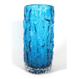 Geoffrey Baxter for Whitefriars - 'Bark' pattern vase in kingfisher blue - height 23cm.