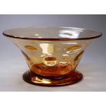 A 20th century amber glass bowl by Webb - with dimple decoration, broad foot rim and an etched