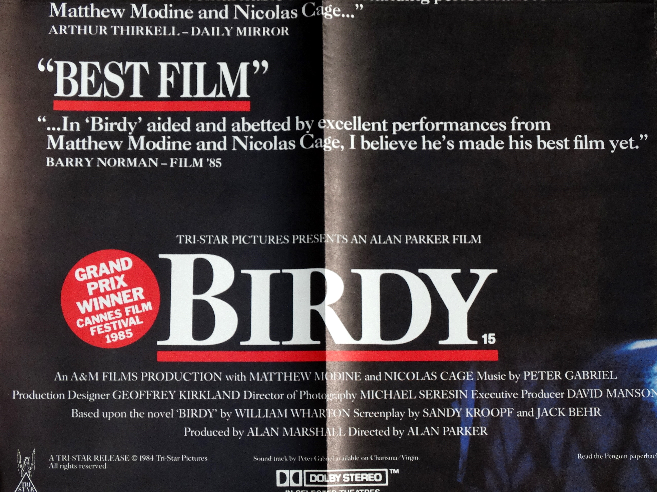 An original UK Quad film poster - 'Birdy', 764 x 1014mm. - Image 2 of 2