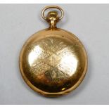 An early 20th century gilt metal pocket watch by Waltham - the white enamel dial set out with Arabic