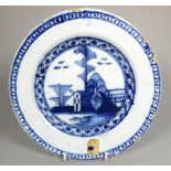 A late 18th/early 19th century blue and white Delft plate - decorated with a stylised landscape,