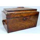 A George IV mahogany tea caddy - or sarcophagus form with void interior, width 34cm.