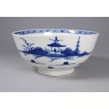 A mid 18th century Worcester bowl circa 1778 - blue and white oriental decoration, W mark to base,