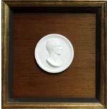 After Francesco Putiati - a plaster roundel of Antonio Canova, framed and glazed, overall size 37