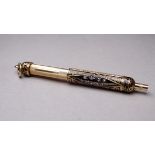 An 18ct yellow gold diamond and black enamel set propelling pencil - engraved 'Mabie Todd 18ct', the