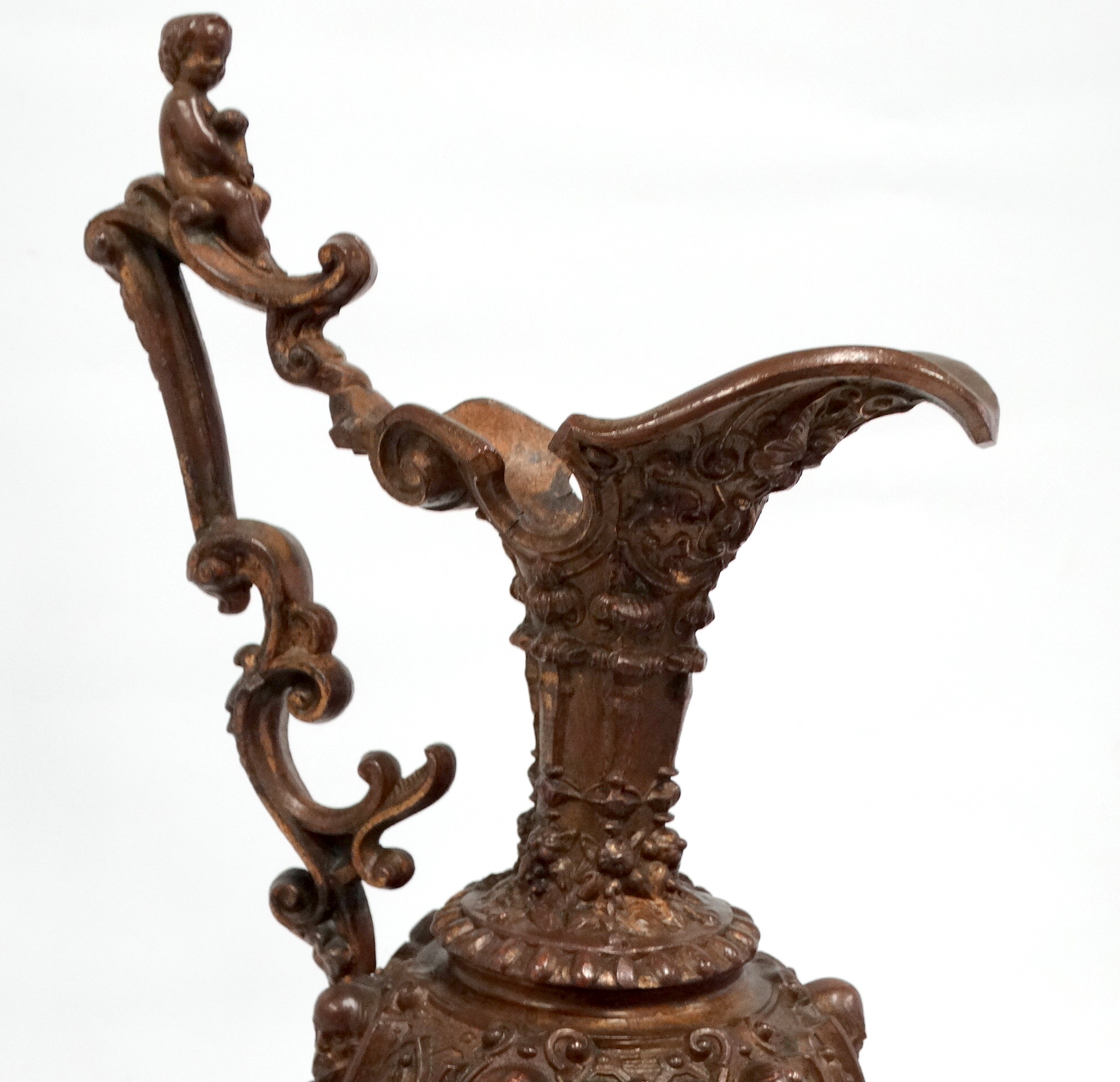 A 19th century spelter bronzed ewer - in Renaissance style, impressed LS to base, height 45cm. - Image 2 of 6