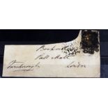 GB 1840 Penny Black - used, on envelope section, very heavy multiple Maltese Cross cancellation