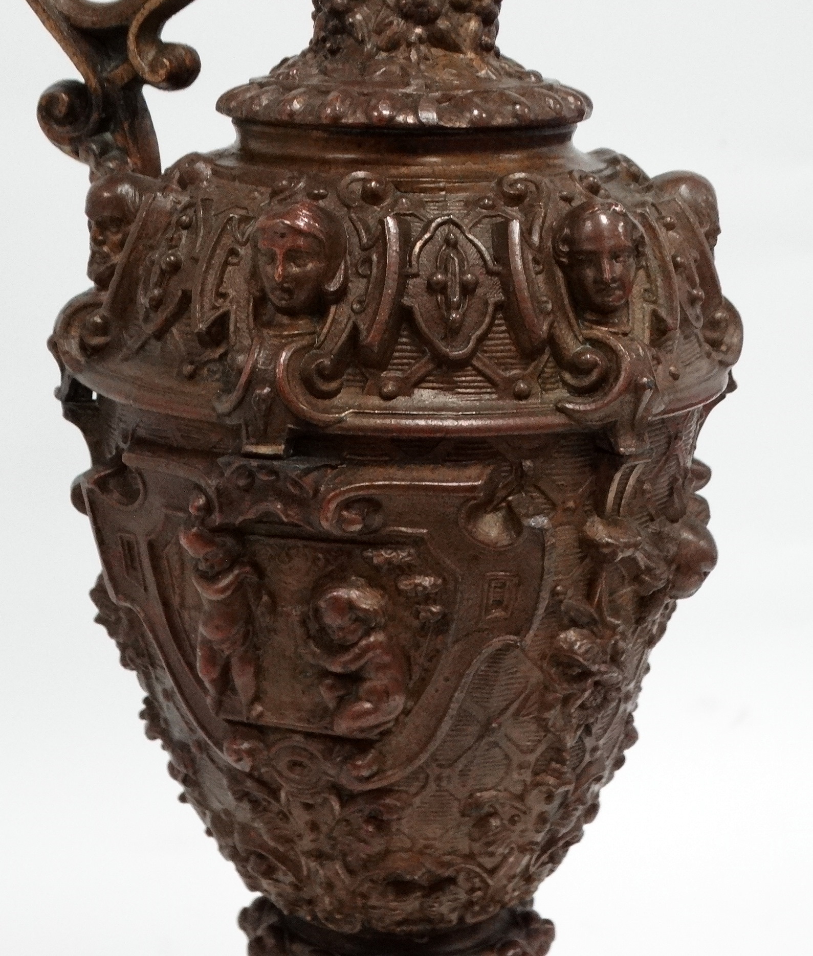 A 19th century spelter bronzed ewer - in Renaissance style, impressed LS to base, height 45cm. - Image 3 of 6