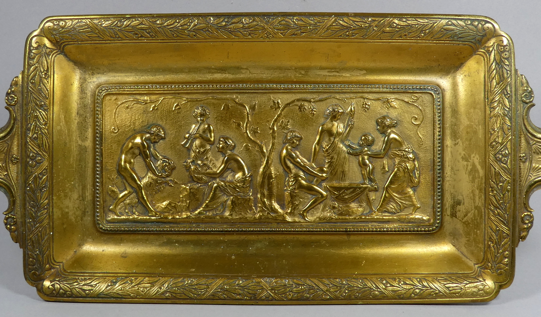 A late 19th century gilt bronze classical tray - decorated with a classical scene, signed E. Robert, - Image 2 of 6