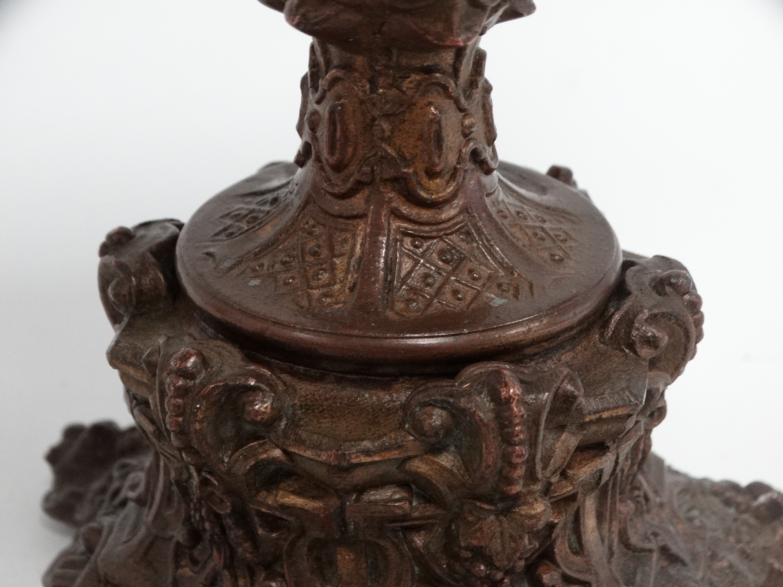 A 19th century spelter bronzed ewer - in Renaissance style, impressed LS to base, height 45cm. - Image 5 of 6