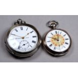 A J.B. Yabsley silver cased pocket watch - engine turned with a white enamel dial set out in Roman