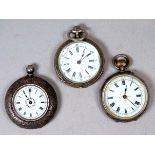 A ladies silver cased open face pocket watch - engraved with flowers and foliage, the dial set out