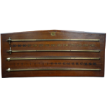 A Riley snooker scoreboard - mahogany with brass slides and gilt numerals, width 92cm x height 42cm