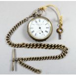 A silver cased open face pocket watch - by Kendall & Dent, London, the white enamel dial set out