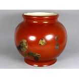 An early 20th century Japanese bowl - sang de boeuf glaze and gilt decorated with birds and