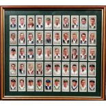 A set of fifty cigarette cards - cricketers of 1934, mounted and framed, 48 x 51cm.