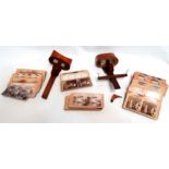 Two 19th century wooden stereoscopic viewers - together with approximately 110 various slides,