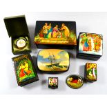 A mid 20th century papier mache Russian box - decorated with a king and his courtiers, width 14cm,