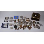 A quantity of commemorative crowns - and pre decimal coinage, together with a green leather box with