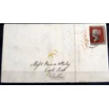 1841 Penny Red - on envelope from Attleborough (Norfolk) to Dublin via Bristol, postmark on from