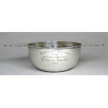 A silver quaiche - London 1908, Stokes & Ireland Ltd, with presentation inscription, weight 112g.