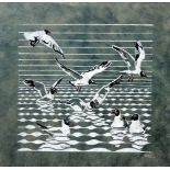 SMK (20th Century) Seagulls and Calm Water Screen print Signed with initials lower right Framed