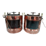 A pair of late 19th/early 20th century copper and brass ship's lamps - port and starboard, now