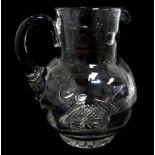 A large cut glass jug - hobnail cut to girdle, height 31cm.