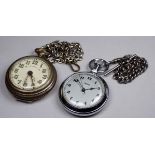 A Smiths chrome plated pocket watch - the silvered dial with Arabic numerals and sweep second