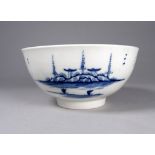 A mid 18th century Worcester bowl circa 1760 - blue and white oriental decoration, crescent mark