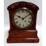 A William IV burr walnut cased mantel timepiece - the stepped case carved with flowers and foliage
