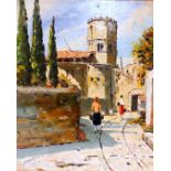 # Julia FORNELLS VILA (1910-1983) Village Street Scene Oil on canvas Signed and dated '58 lower left