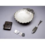 A silver scallop shell butter dish - with frosted glass liner, Chester 1907, together with a