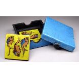 Anita PEACH - a square turquoise blue, crackle glaze studio pottery box and cover, impressed mark to