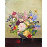 #E M HANDYSIDE (British 20th century), Still Life of Summer Flowers in a Vase, Oil on board,